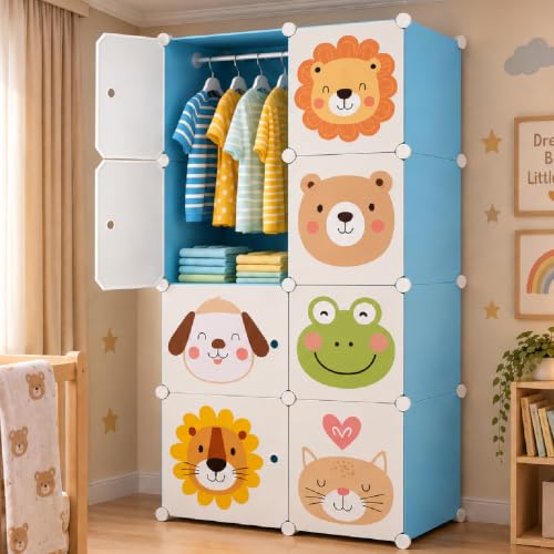 Foldable Plastic Wardrobe for Clothes – 8 Shelf Collapsible Kids ...