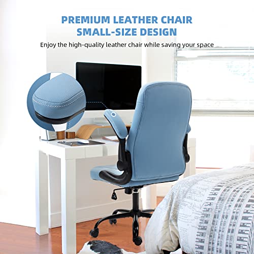 Seatzone Office Chair Ergonomic Desk Chair, Pu Leather High Back Executive Chair, Swivel Rocking Computer Chair With Flip-Up Padded Armrest And Adjustable Height,Blue #TOP3