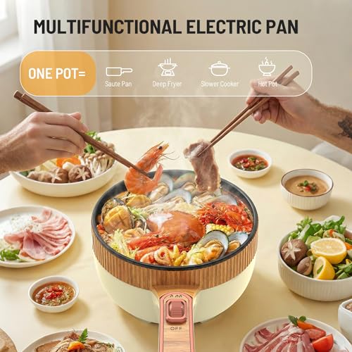 Cullinsss Hot Pot Electric, 1.5L Portable Electric Pot Frying Sauté Pan Multifunctional Cooker for Ramen Steak Soup with Adjustable Power for Dorm Home Travel (Silicone Spatula Included) — view 4