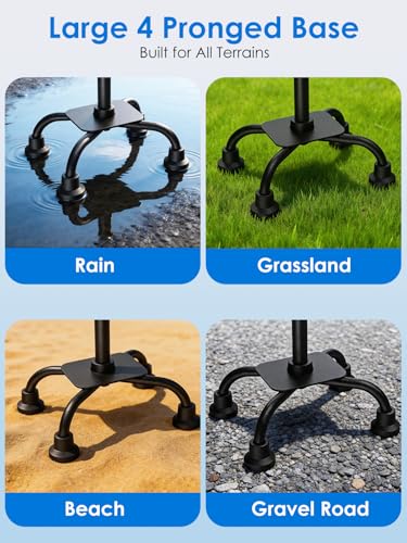 Image of WHLICKS Quad Cane for Stability, Adjustable Walking Cane for Women & Men with A Large 4 Pronged Base for Balance, 350lbs Heavy Duty Cane with 4 Legs & Second Handle, Walking Sticks for Seniors