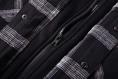 Zenthace Men's Thicken Plaid Hooded Flannel Shirt Jacket With Quilted Lined Black L #TOP5