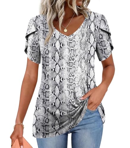 Image of CATHY 2026 Women Tops Summer Short Sleeve Tunic V Neck T-Shirts Loose Casual Floral Blouse S-4XL