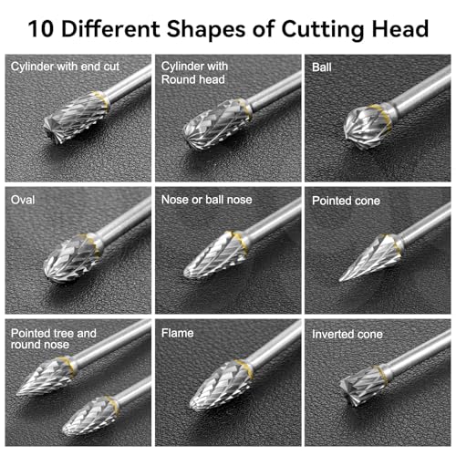 [10 Stück] EASERIA Hartmetall Frässtifte Set, Wolfram Hartmetall Rotationsfräser, Schaftdurchmesser 3mm, für Holzschneiden, Bohren, Metallpolieren