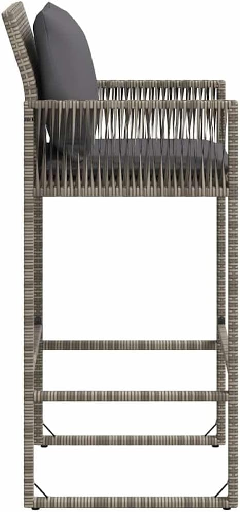 vidaXL Garden Bar Stool Grey PE Rattan, Powder-Coated Steel, 100% Polyester