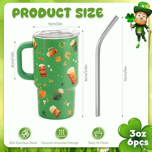 STFALI 6 Pcs St Patrick's Day Mini Shot Glasses, 3 oz Mini Shot Tumbler with Lid and Straw, Cute Stuff Funny Gifts for St Patrick's Day Decor - Image 3