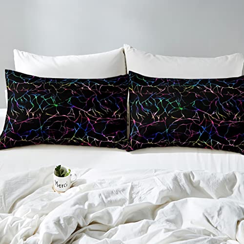 Erosebridal Colorful Metallic Marble Bed Sheets Queen Size Multicolor Glitter Sheet Set,Gradient Rainbow Marble Texture Design Fitted Sheet Marble Home Decor #TOP3