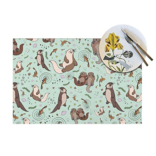 Otters Pvc Placemat, Non-Slip Heat Resistant Table Mat, Washable Woven Vinyl Placemat, Suitable For Kitchen Table #TOP3
