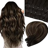 LaaVoo Beaded Weft Hair Extensions Human Hair Balayage Microbeaded Weft Hair Extensiosn Ombre Darkest Brown to Light Brown 22inch 50g