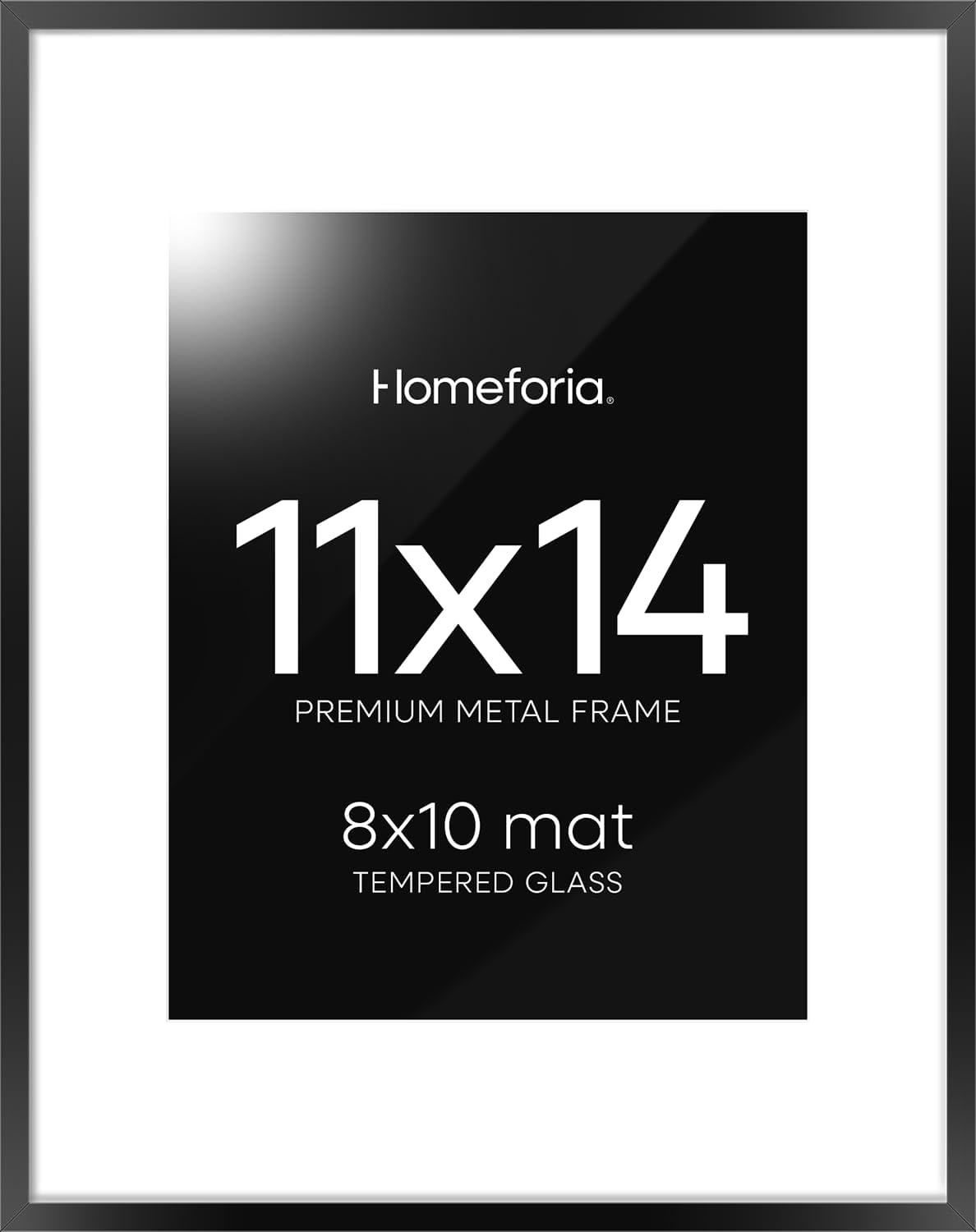 Homeforia 11x14 Black Metal Picture Frame with 8x10 Mat, Tempered Glass, Thin Wall Hanging Frame for Photos & Posters