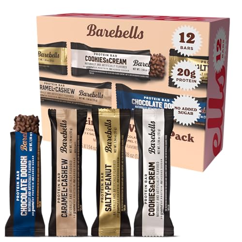 barebells protein bars variety pack - 12 count 19oz bars - protein snacks with 20g of high protein - chocolate protein bar with 1g of total sugars - perfect on the go protein snack amp breakfast bars