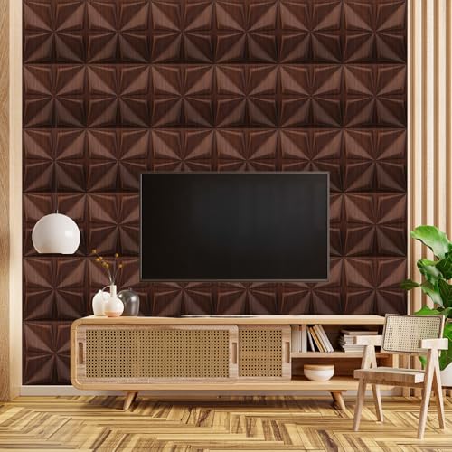 Image of Kayra Decor 3D PVC Wall Panel Bloom Design Walnut Wood Color 19.7 inch x 19.7 inch (Pack of 40) - Covers 107.80 Sq. Ft.
