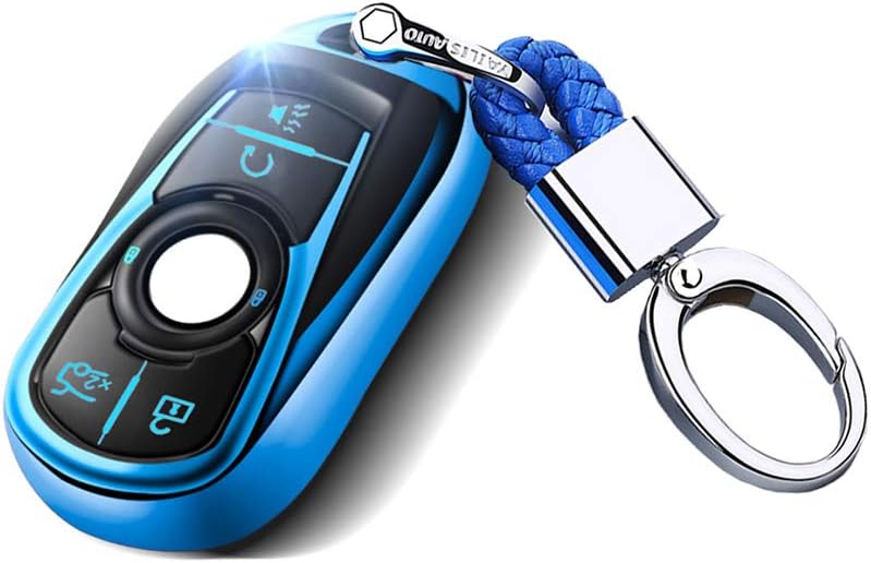 ontto Premium TPU silikonowe etui na kluczyk samochodowy do Buick 6 przycisków, etui ochronne do Encore Lacrosse białe Enclave GL8 Verano Smart kluczyk samochodowy z pękiem kluczy - niebieskie