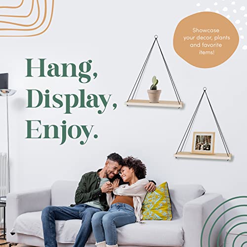 Omysa Boho Shelves - Set Of 2 Macrame Wall Hanging Shelf - Cute Boho Room Decor For Bedroom, Bathroom, Living Room - Rope Farmhouse Aesthetic Wooden Small Bookshelves - Plant, Window - Natural #TOP5