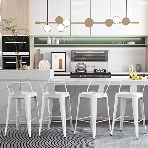 Andeworld Bar Stools Set Of 4 Counter Height Stools Industrial Metal Barstools With Backrests (26 Inch, White) #TOP2
