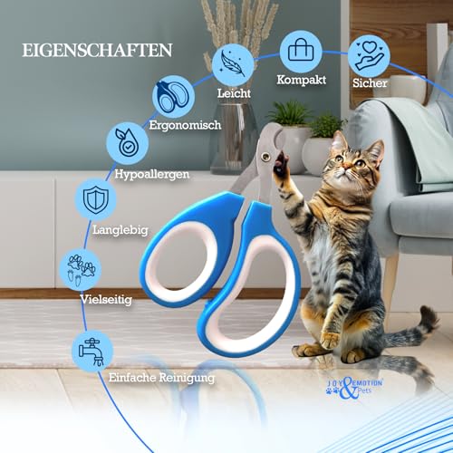 JOY & EMOTION® SUPER KRALLENSCHERE KATZEN, Hunde & Kleintiere | Präzise & Sichere Katzennagelschere für Anfänger | Ergonomisch & Handlich | Rostfreier Stahl, Scharfe Klingen | Profi Krallenpflege