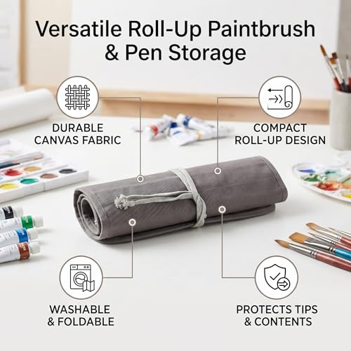 Image of GLOGLOW Storage Organizer Roll-Up Case Bag, Compact Portable Painting Tool Bag Gray Travel Brush Organizer for Artists Art Supplies Home or Studio Use