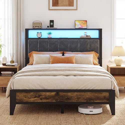 OLEVS Full Bed Frame with Headboard, Metal Platform Bed...