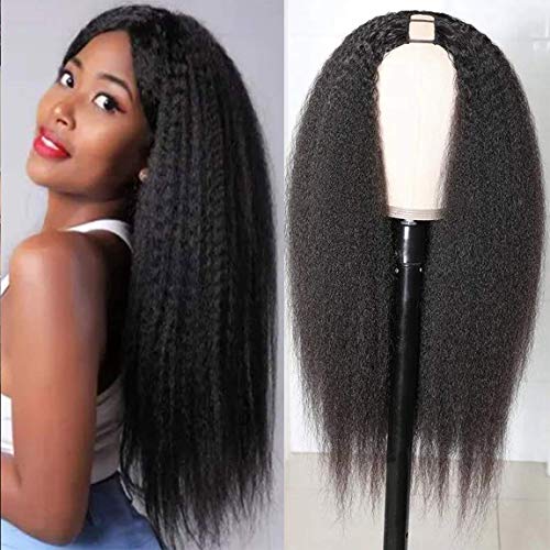 Recomtic U Part Wig Kinky Straight Human Hair Wig for Black Women Glueless None Lace Front Wig Middle Part Brazilian Hair Clip in Half Wig 20 Inch