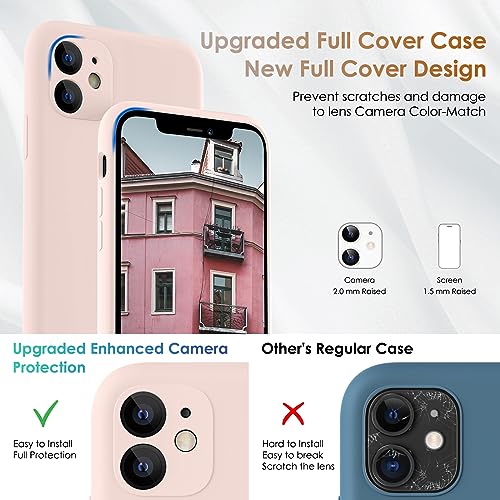 CALOOP Slim-Fit for iPhone 11 Case,Skin Soft Liquid Silicone,Sturdy Hard Frame Shockproof Cover with Anti-Scratch Microfiber Lining,Full Protection for Screen and Lens,6.1 inch(Chalk Pink) - Image 3