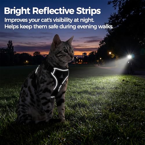 Cat Harness and Leash Set, Escape Proof Cat Vest, Black, L | Fully Adjustable, Soft Breathable Mesh, Reflective Strips, Snap Buckles, No-Pull Easy Control, for Medium & Large Cats - Image 7
