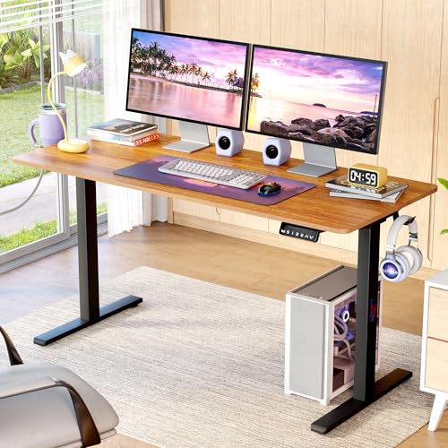 Image of Lukzer Electric Height Adjustable Desk | Dual Motor with Memory Controller Sit-Stand Study Table | Ergonomic Computer Desk for Work from Home | 1 Year Warranty (EST-002 /Black & Oak Brown /140x60 cm)