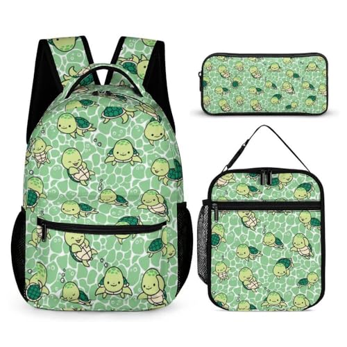 Sea Turtle Backpack with Lunch Box & Pencil Case for Kids Girls Boys School, 16 Inch Cute Sea Turtle Bookbag, School Backpack for Students Children, Lightweight, Large Capacity