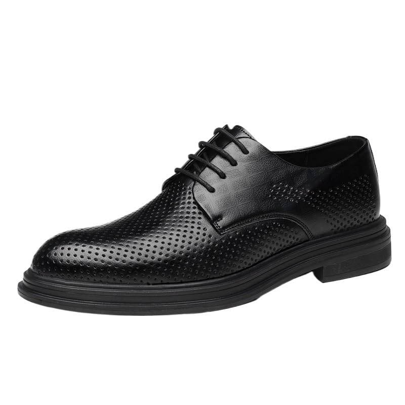 Mens Hollow Breathable Formal Shoes Dress Oxford Burnished Leather Lace Up Non Slip Block Heel Anti-Slip Slip Resistant Shoe for Casual Wedding Party Prom Evening Pointed Toe2