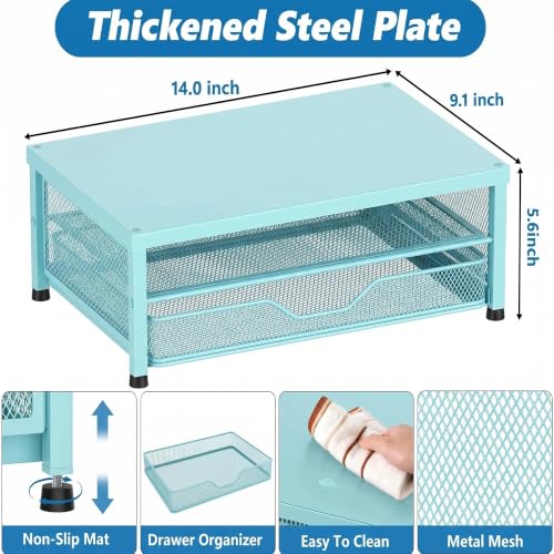 Image of OPNICE Computer Monitor Stand Riser, Desk Organizer with Drawer, Printer & Laptop Stand, Office Desk Accessories & Workspace Desktop Organizers Storage for Office Supplies(Blue)