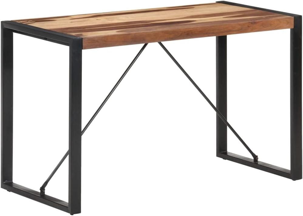 Dining Table - Industrial Style, Solid Acacia and Rubberwood Construction, Powder-Coated Steel Legs, Finish, Brown and Black, Rectangular, 47.2"x23.6"x29.5"