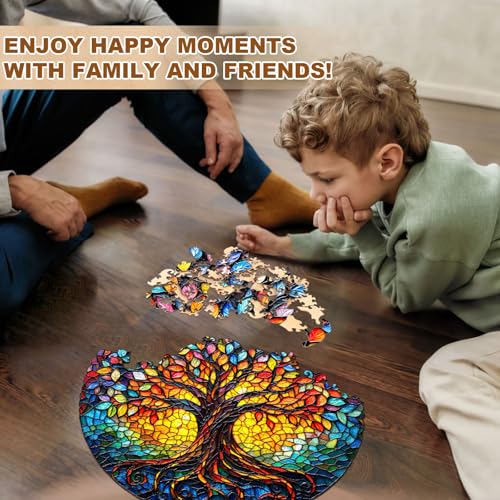 WOODBESTS Rompecabezas de Madera para Adultos (195 Piezas - 11.4x11.3 pulgadas) Rompecabezas de Vidrio de Colores Árbol de la Vida con Caja de Almacenamiento de Madera - Regalos Personalizados para Amantes de Rompecabezas miniatura 3
