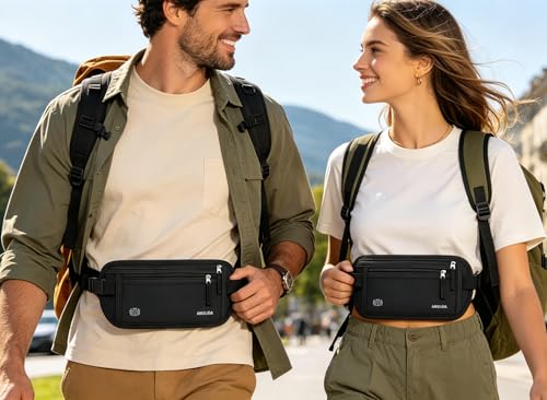 Image of Money Belt - Slim Passport Holder RFID Blocking Travel Wallet Undercover Fanny Packs for Men Women - Black