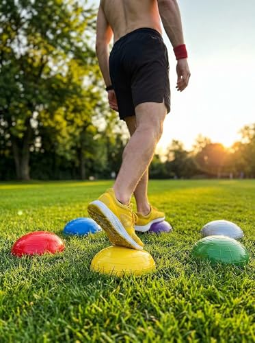 Image of Fasmov 6 Pack Balance Pod, Balance Trainer Dots for Squat Touch Downs, Core Body Balancing, Inflatable Stepping Pads, 1 Hand Pump