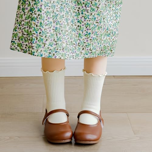 Baby Toddler Girls Ruffle Socks, Women’s Frilly Turn-Cuff Cotton Crew Socks - Breathable Casual Dress Socks 5 Pack3