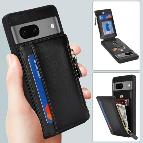 Image of Cavor for Google Pixel 7 Case Wallet with Card Holder, Black