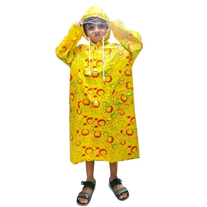 D8211K Kids Raincoat with Storage Pouch – Lightweight, Waterproof, Cartoon Print Poncho for School, Travel & Outdoor Fun (IN, Age, 9 Years, 10 Years, Yellow) 3