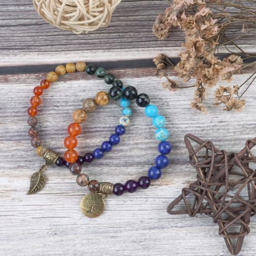 Alaoo Chakra Bracelets for Women, 2 Pcs Chakra Crystal Bracelet, Healing Balance Stone Bracelet with Tree of Life, Yoga Reiki Bangle, Christmas Birthday Gifts for Women Girls Friend Sister Mom (A) - Image 7