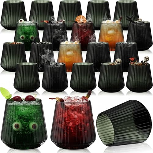 Suclain Plastic Wine Glasses Ribbed Stemless Wine Glasses 14oz Vertical