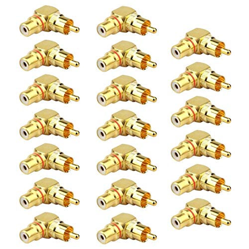 Tyatocepy 20 Pacchetti Adattatore RCA ad Angolo Retto - Connettore Placcato o Maschio a 90 Gradi