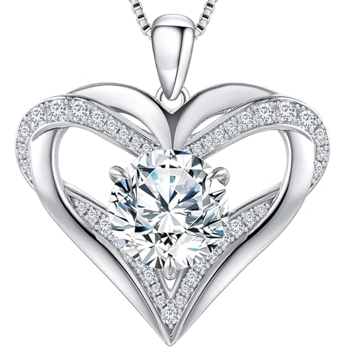 Moissanite Heart Pendant Necklaces for Women, 1-3 Carat Moissanite 925 Sterling Silver Necklace,Engraved 'I LOVE YOU' Gift for Wife Mom ,Ideal Anniversary Birthday Christmas Valentine Engagements Mothers Day Jewelry Gifts for Mom Wife Girlfriend Daughter Her