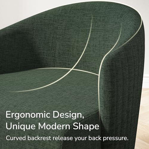 Image of BELLEZE Swivel Accent Chair, Modern Upholstered Swivel Armchair 360 Degree Barrel Chair Comfy Corner Chair for Living Room Bedroom - Malta (Green)