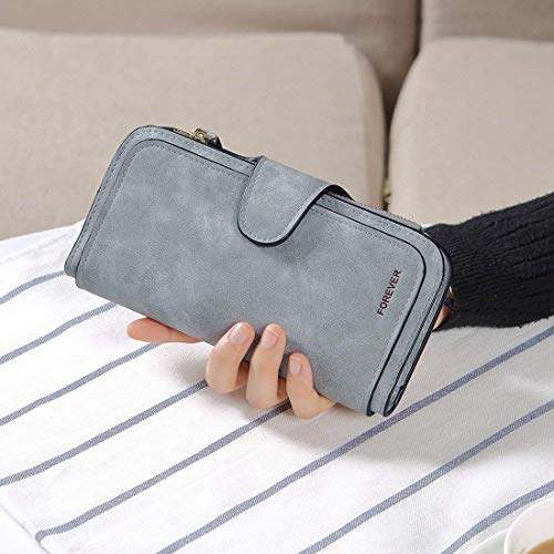 KELEEL Ladies Wallet Women Leather Clutch Purse Credit Card Coin Holder Bifold (Grey)2