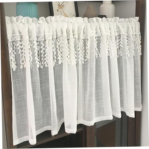 Cortinas de cocina de lino antirreflejos cenefa blanca semitransparente rústica 2
