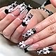 Virellay 24 Stück 3D Schmetterlingsblumen Schwarze Kunstnägel Nägel - Lang ballettförmige French Fake Nails Mit Strasssteinen verziert Glitzer Kunstnägel - Für DIY Nageldesign für Frauen (Black pearl)