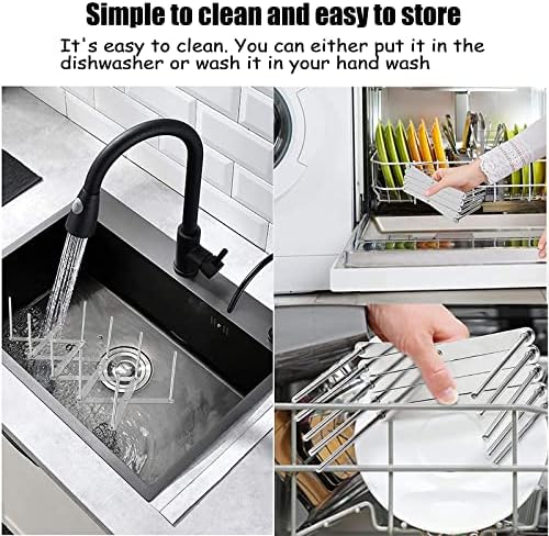 Yzwuyou 2 Pcs Pan Lid Holder Stainless Steel Spare Rib Rack Extendable Pot Lid Organiser Holder for Kitchen Cabinet Doors Dish Drainer