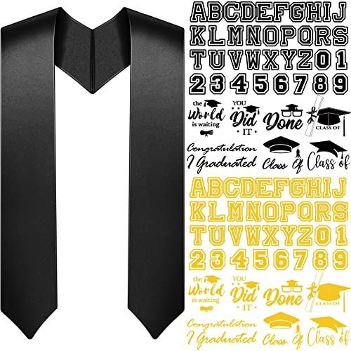 Spakon Unisex Adult Plain Graduation Stole with a to Z Letter 0 to 9 Number Graduation Pattern Badge Decorate Repair Patches(Black) by Spakon - Used condition - US$13.04