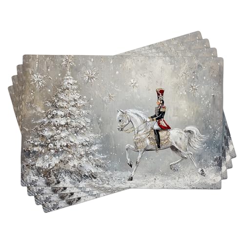 Lot de 4 sets de table en forme de cheval de vacances d'hiver, décoration de table festive argentée pour salle à manger de Noël, napperons décoratifs d'intérieur...