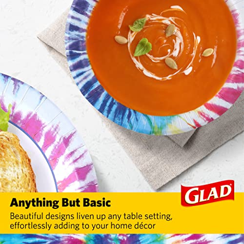 Glad Everyday Disposable Paper Bowls With Tie Dye Design | Soak Proof, Cut-Proof, Microwaveable Paper Bowls, Heavy Duty Disposable Bowls For Everyday Use | 16 Ounces, 40 Count #TOP4