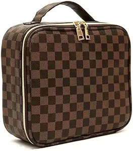 Checkered Makeup Bag, Portable Bag with Adjustable Partition, Cosmetic Bags for Women Toiletry Travel Organizer Bags for Christmas Birthday Gifts