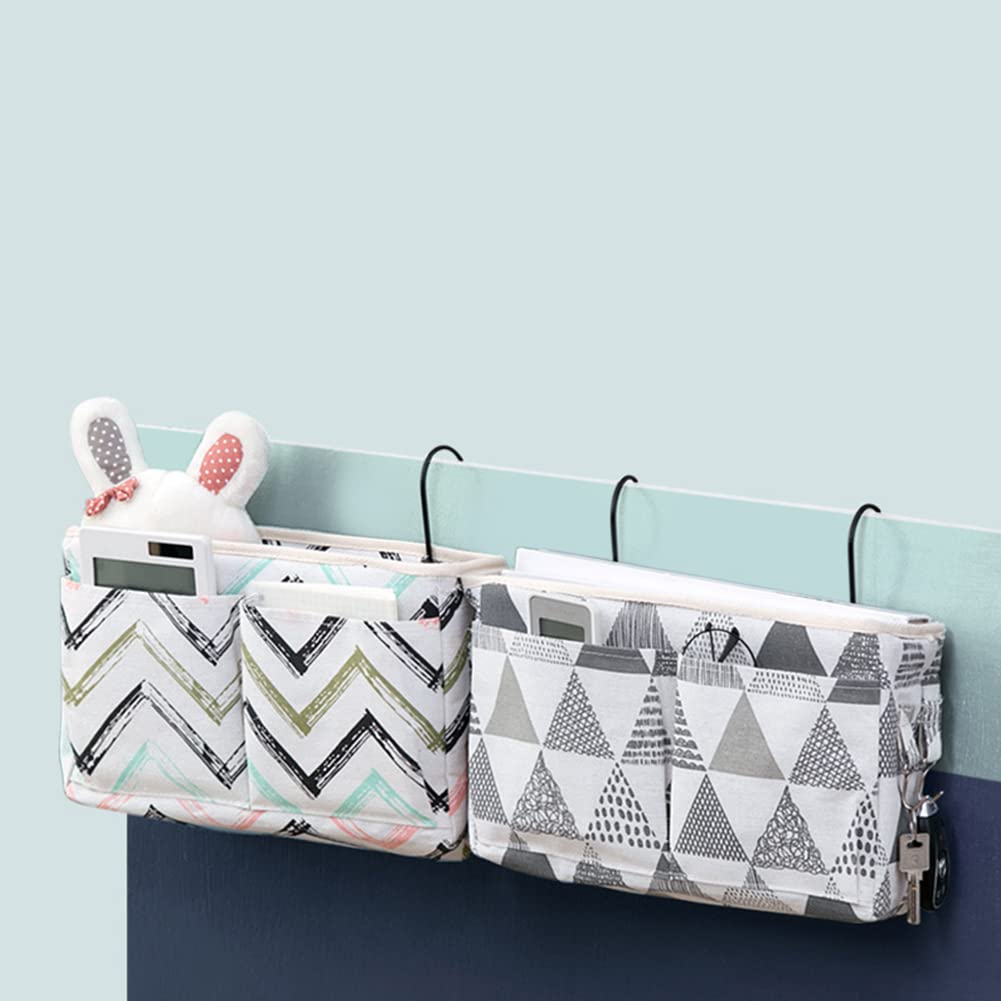 croselyu With pattern Home Multifunctional Bedside Hanging Bag College Dormitory Bedside Cloth Hanging Basket Bed Clutter Sorting Storage Bag Magazine Book Storage Bag (Green) (StyleC) - Image 4