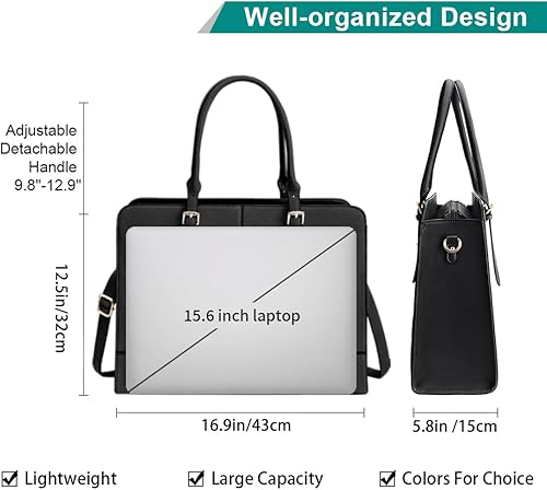 Miniatura 4 de Bolso de cuero para computador portátil de 156 pulgadas para mujer bolso de hombro cruzado para computador y negocios gran capacidad negro Beige,